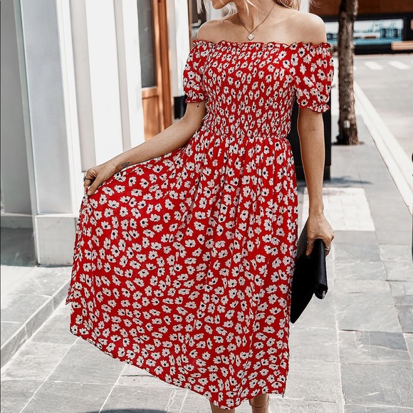 🌺🆕Floral Off The Shoulder Side Slit Dress - Picture 2 of 5